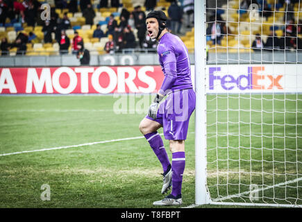 KYIV, UKRAINE - NOVEMBER 29, 2018: Goalkeeper Petr Cech of Arsenal in action during the UEFA Europa League game against Vorskla Poltava at NSC Olimpiy Stock Photo