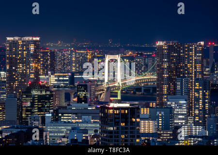 Night view of  Rainbow Bridge, view from Ebisu, Shibuya-Ku, Tokyo, Japan Stock Photo