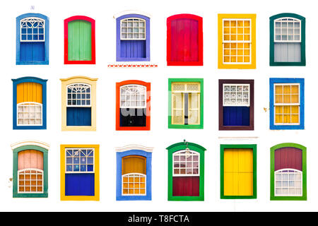 Collage of colorful rustic vintage wooden windows Stock Photo