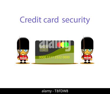 Soldier of the royal guard. Guardian of Secure payment. Secure credit card protected by padlock. Vector illustration. Stock Vector
