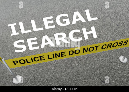 3D illustration of ILLEGAL SEARCH title on the ground in a police arena Stock Photo