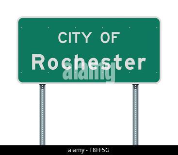 Vector illustration of the City of Rochester green road sign Stock Vector