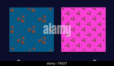 Tile with chocolate pieces. Bitten dessert. Seamless pattern with sweets. Simple print for textile design, blog background, fabric. Registration of Stock Vector