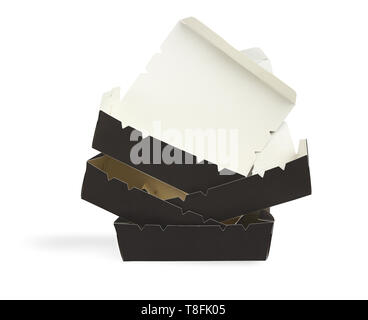 Stack of Open Takeaway Paper Boxes on White Backgound Stock Photo