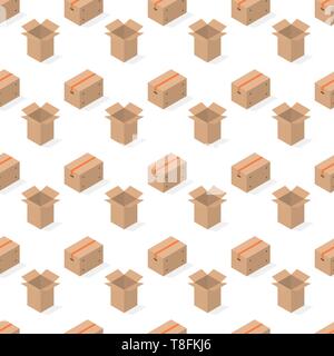 Seamless background from a set of 3D cardboard boxes, vector illustration. Stock Vector