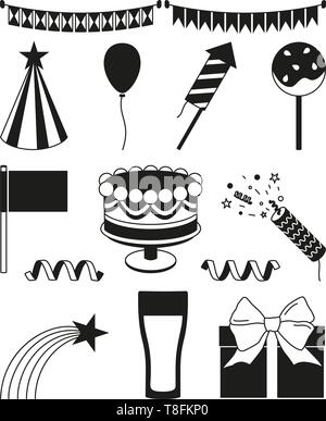 14 black and white party elements set Stock Vector