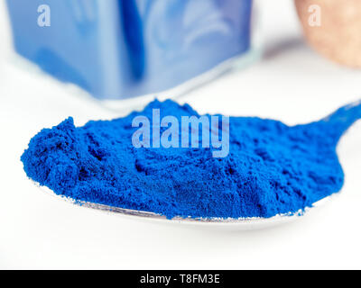 Blue Spirulina (Phycocyanin) is an intense blue natural pigment derived from blue-green algae Stock Photo