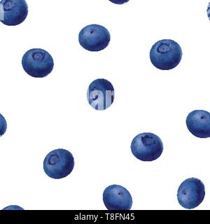 Seamless blueberries Pattern. 3d realistic vector berries Stock Vector