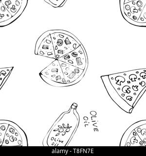 Seamless pattern with hand drawn pizza slices. Stock Vector