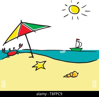 Cool vector sunny vector illustration of a beach. Stock Vector