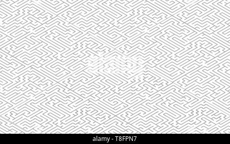 Black complicated maze in isometric view on white, seamless pattern Stock Vector