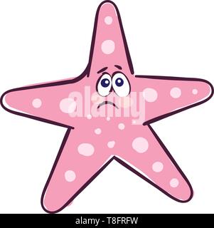 A starfish with white spots on its body has a cute face with two blue eyes rolled up expresses sadness set isolated on white background viewed from th Stock Vector