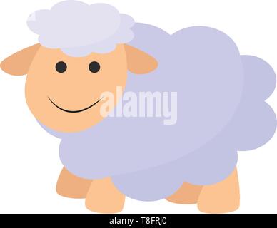 Cartoon picture of the sheep with fluffy purple wool covering its brown skin looks adorable while smiling set isolated on white background viewed from Stock Vector
