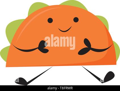 Emoji of the happy colorful taco with two black hands brought to his front has a smiling cute-little face isolated on white background viewed from the Stock Vector