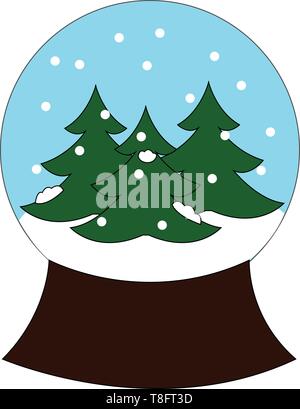 Christmas décor for table depicting the winter season with spruce tree and snow in a glass ball mounted on a sturdy wooden base creates a festive atmo Stock Vector