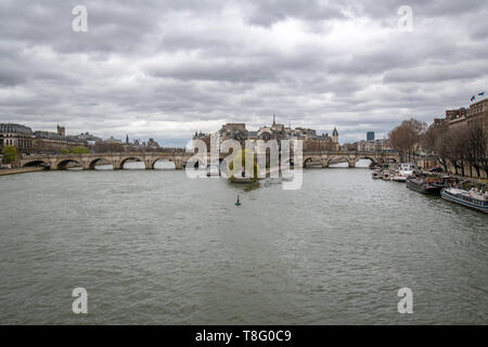 View of the river Siene from the Pont des Arts bridge , also known as the Love Locks Bridge   - Paris, France Stock Photo