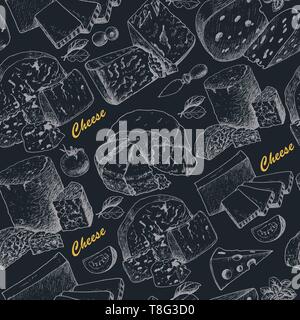 Seamless pattern with cheese products. Vector illustration for your design Stock Vector
