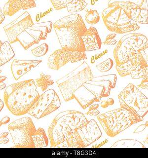 Seamless pattern with cheese products. Vector illustration for your design Stock Vector