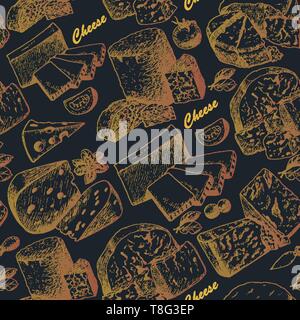 Seamless pattern with cheese products. Vector illustration for your design Stock Vector