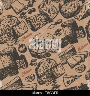 Seamless pattern with cheese products. Vector illustration for your design Stock Vector