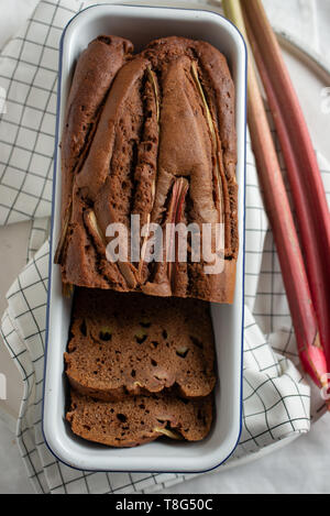 chocolate rhubarb cake Stock Photo