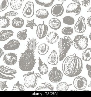 Seamless pattern with fruits on white background. Vector  illustration for your design Stock Vector