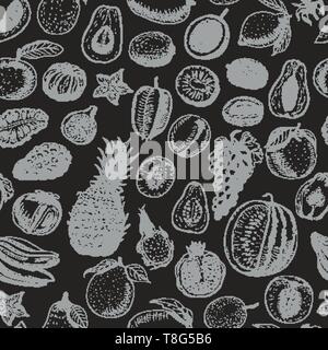 Seamless pattern with fruits on black background. Vector  illustration for your design Stock Vector