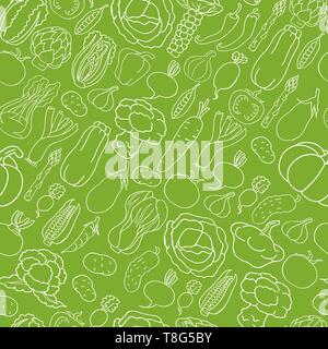 Seamless pattern with vegetables on green background. Vector  illustration for your design Stock Vector
