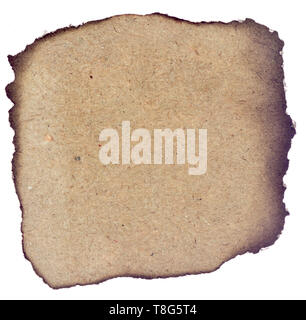 Old paper with burned edges on white background Stock Photo