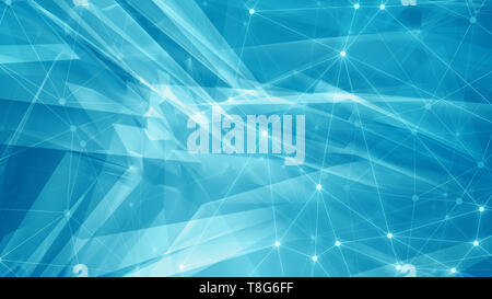 Futuristic abstract triangles and lines connections, circle elements, digital wireframe concept creative chaos random polygons, mosaic hi tech abstrac Stock Photo