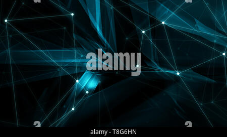 Dynamic geometric triangle background dots and lines connections, digital technology background Stock Photo