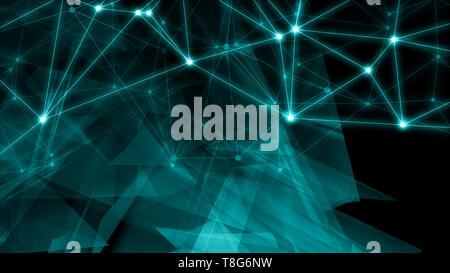 Digital technology chaos, tech abstract background, many transparent triangles template, dynamic illusion Stock Photo
