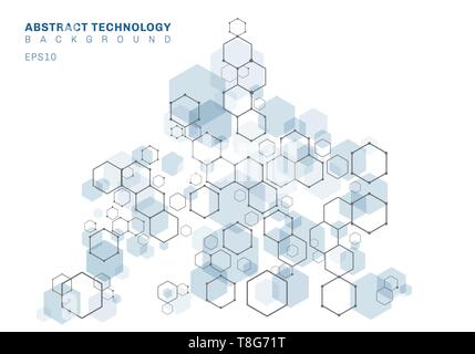 Abstract blue hexagonal molecular structure of neurons system. Digital technology background. Future geometric template. Vector illustration Stock Vector