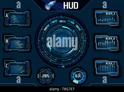 Satellite HUD UI Infographic Elements. Technology Graphic Interface - Illustration Stock Vector