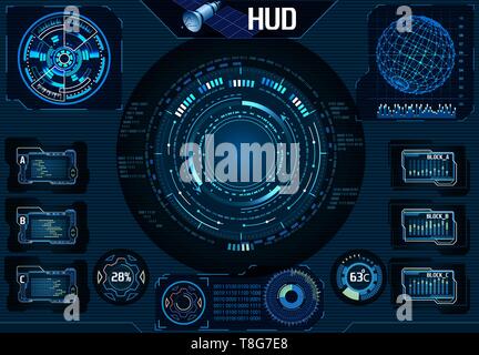 HUD satellite UI. Navigator, Camera. Infographic elements. Technology - Illustration Stock Vector