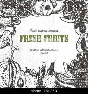Vector background with exotic fruits. Vector  illustration for your design Stock Vector