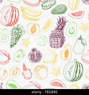 Seamless pattern with colored fruits on white background. Vector  illustration for your design Stock Vector