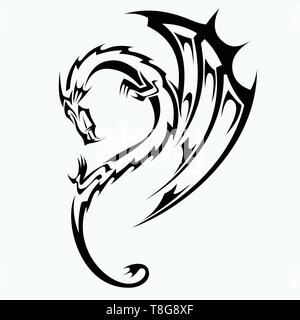 Dragon vectors for tattoo designs, t-shirt designs, logos, symbols, easy to apply. Stock Vector