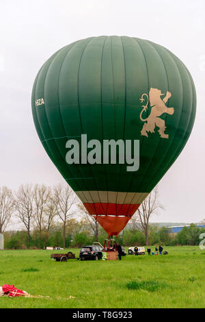 Krosno, Poland, May 4, 2019: Hot Air Balloon Championship of Poland and Mountain Balloon Competition. Morning flight. Stock Photo