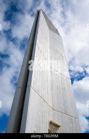 View of the Caper Jervis lighthouse in South Australia, Australia which boasts a contemporary architectural design with it's sharp angular walls. Stock Photo