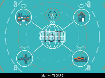 Internet of Things (IoT) concept with simple icons Stock Vector