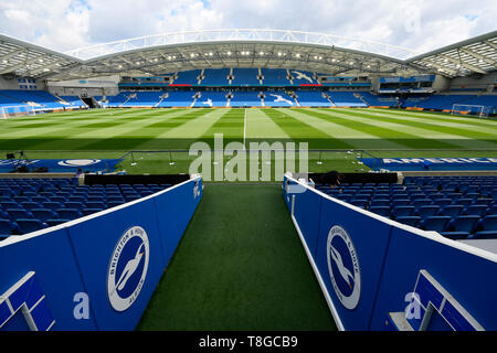 BRIGHTON, ENGLAND - MAY 12:    General view inside the AMEX stadium ahead of the Premier League match between Brighton & Hove Albion and Manchester City at American Express Community Stadium on May 12, 2019 in Brighton, United Kingdom. (MB Media) Stock Photo