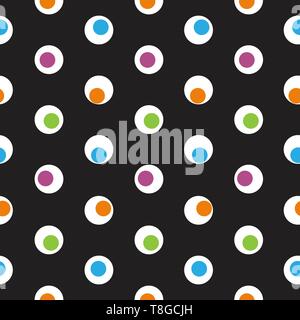 Color polka dot abstract seamless pattern on a dark background. Vector illustration Stock Vector