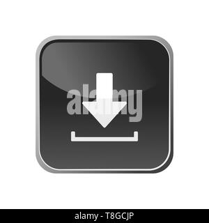Donwload icon on a square button. Vector illustration Stock Vector