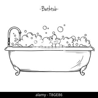 Sketch bath foam and rubber duck. Vector illustration in sketch style. Stock Vector