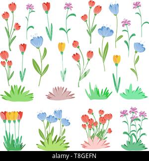 Set of different plants in flat style. Flowers isolated on white background and bouquets. Vector illustration Stock Vector