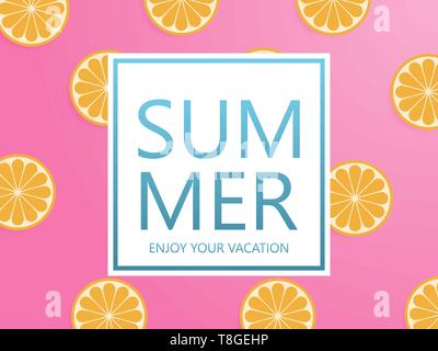 Summer background concept with orange sliced on pink pastel background in paper cut style. For background, banner, flyer, brochure, poster, invitation Stock Vector