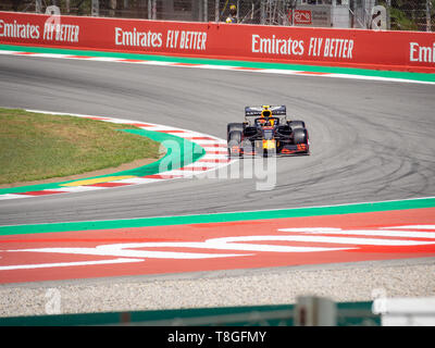 MONTMELO, SPAIN-MAY 10, 2019: Pierre Gasly driving the Red Bull RB15 during first practice on 2019 Spanish Grand Prix at the Circuit de Barcelona-Cata Stock Photo