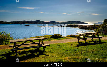 Looking out over the sea loch Loch nan Ceall at Arisaig on the west coast of Scotland Stock Photo