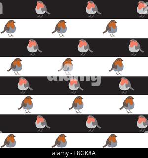 Robin Bird on black and white stripped background vector illustration Stock Vector